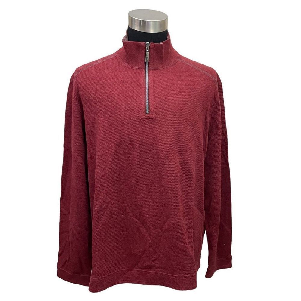 TOMMY BAHAMA REVERSIBLE Solid & Striped Maroon 1/4 zip‎ pullover sweater XL